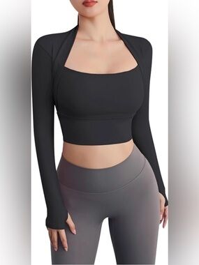 First Health Black Long-Sleeve Crop Top Bolero.